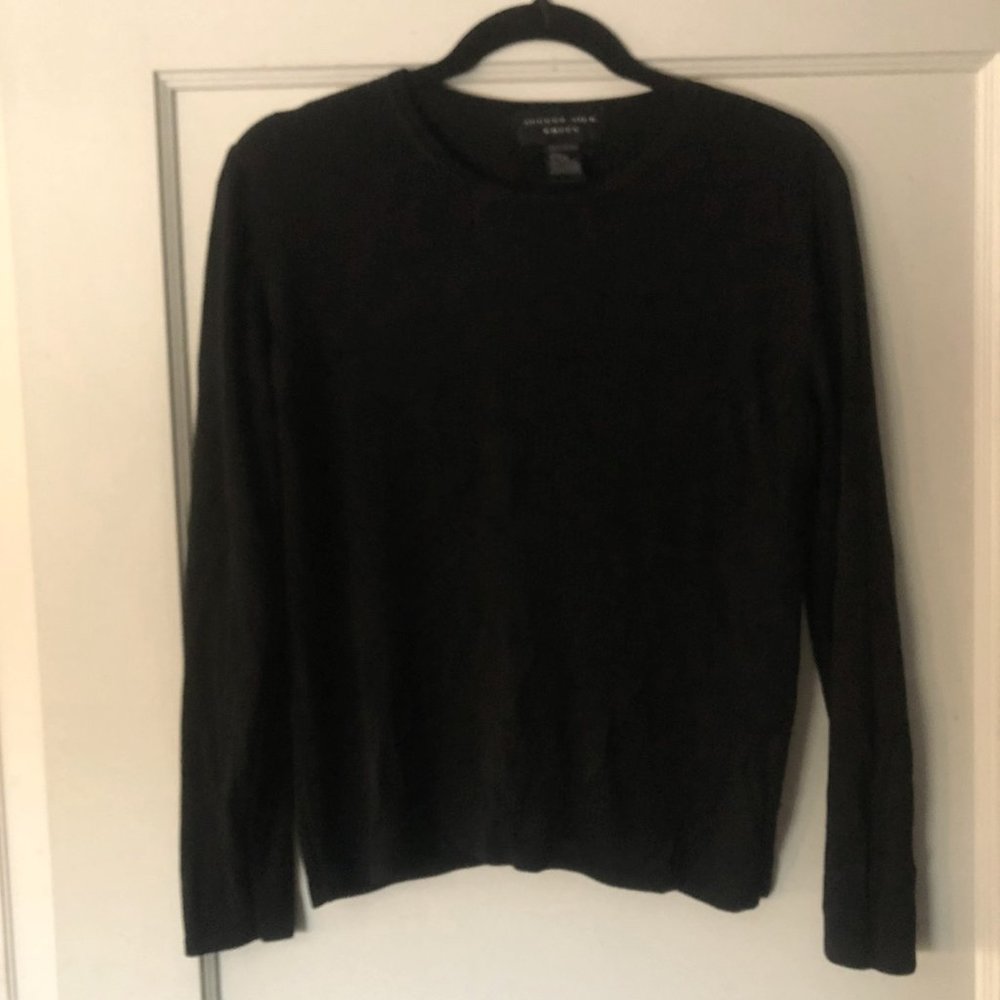 August Silk Knit Long Sleeve Shirt in Black (L)